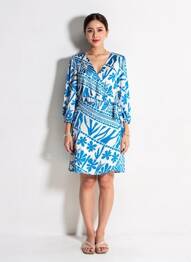 Robe courte manches longues manches longues bleu MAJOLICA femme