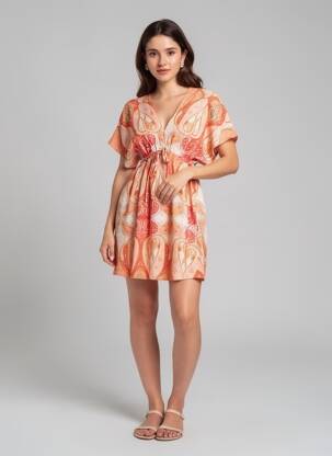 Robe courte manches courtes manches courtes orange IKOONE&BIANKA femme