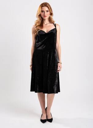 Robe mi-longue col v fines bretelles noir FILLE A SUIVRE femme