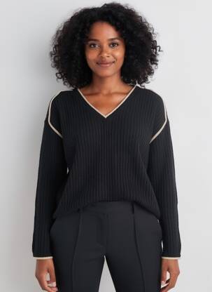 Pull col v manches longues noir MAJOLICA femme