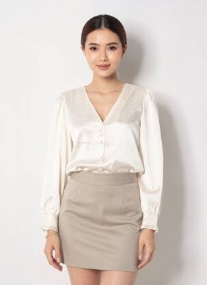 Chemisier coupe fluide manches longues beige PEACE N'LOVE femme