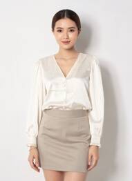 Chemisier coupe fluide manches longues beige PEACE N'LOVE femme
