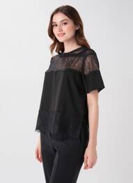 Top coupe fluide manches courtes noir LILI & LALA femme