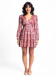 Robe courte manches longues manches longues rouge MAJOLICA femme
