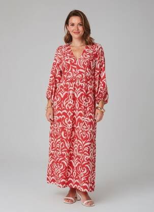 Robe longue manches longues manches longues rouge GEVANA femme