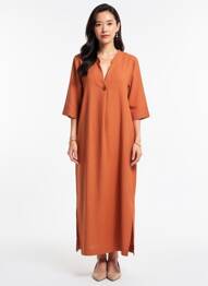 Robe longue manches longues manches longues marron GEVANA femme