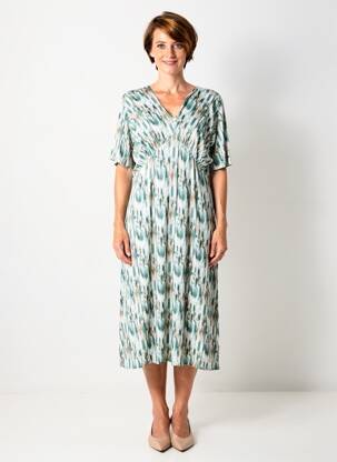 Robe mi-longue imprimé fantaisie manches courtes vert GEVANA femme