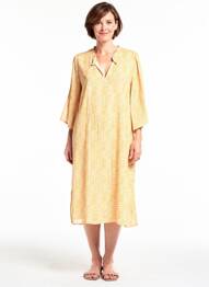 Robe mi-longue coupe fluide manches 3/4 jaune GEVANA femme