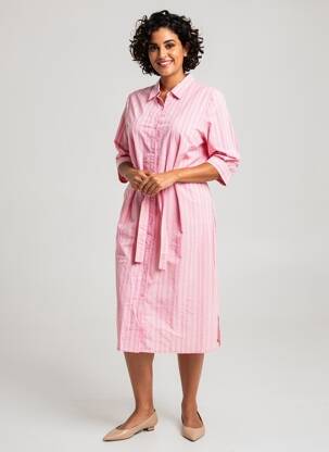 Robe mi-longue imprimé fantaisie manches longues rose GEVANA femme