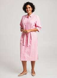Robe mi-longue imprimé fantaisie manches longues rose GEVANA femme