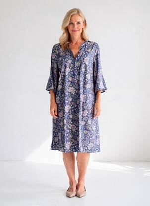 Robe mi-longue manches 3/4 manches 3/4 bleu GEVANA femme