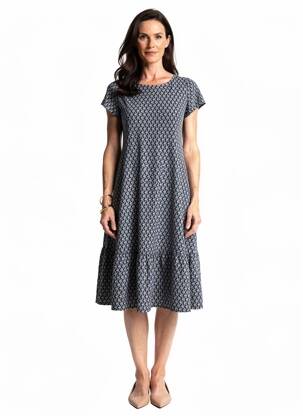 Robe mi-longue imprimé fantaisie manches courtes bleu GEVANA femme
