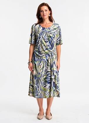 Robe mi-longue imprimé fantaisie manches courtes bleu GEVANA femme