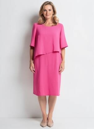 Robe mi-longue manches courtes manches courtes rose GEVANA femme