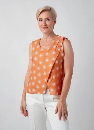 Top imprimé fantaisie sans manche orange GEVANA femme