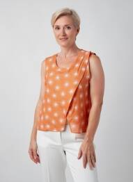 Top imprimé fantaisie sans manche orange GEVANA femme