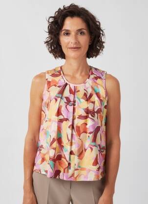 Top imprimé fantaisie sans manche marron GEVANA femme