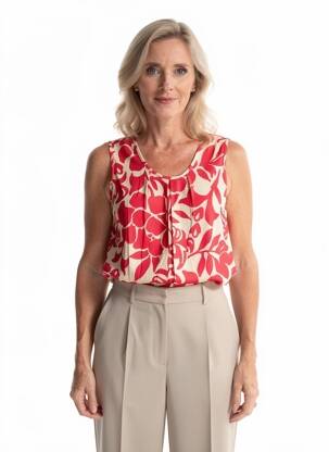 Top imprimé fantaisie sans manche rouge GEVANA femme
