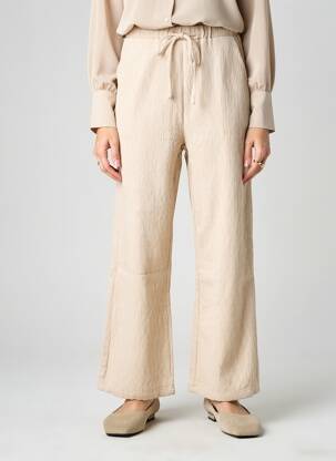 Pantalon large tissage crêpe taille normale beige UNIKA femme