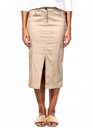 Jupe mi-longue stretch marron APRIL VINTAGE femme