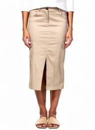 Jupe mi-longue stretch marron APRIL VINTAGE femme