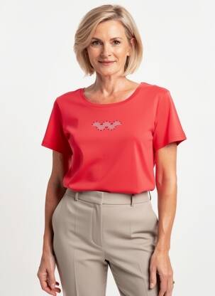T-shirt sérigraphie avec strass manches courtes rouge GEVANA femme