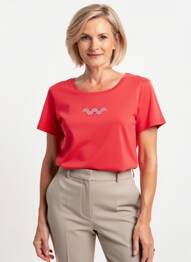 T-shirt sérigraphie avec strass manches courtes rouge GEVANA femme