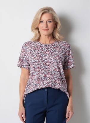 T-shirt imprimé fantaisie manches courtes bleu GEVANA femme