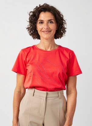T-shirt sérigraphie avec strass manches courtes rouge GEVANA femme