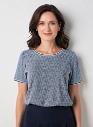 T-shirt imprimé fantaisie manches courtes bleu GEVANA femme