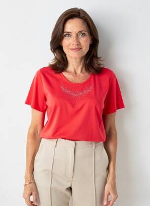 T-shirt coupe droite manches courtes rouge GEVANA femme