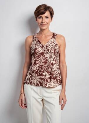 Top imprimé fantaisie sans manche marron GEVANA femme