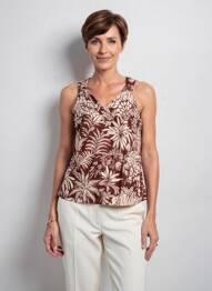 Top imprimé fantaisie sans manche marron GEVANA femme