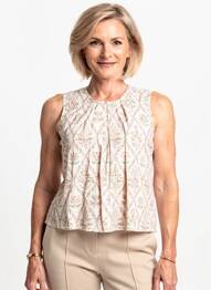Top imprimé fantaisie sans manche beige GEVANA femme