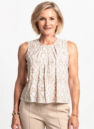 Top imprimé fantaisie sans manche beige GEVANA femme