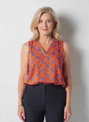Top imprimé fantaisie sans manche orange GEVANA femme