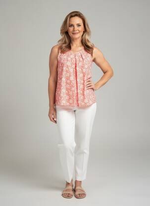 Top imprimé fantaisie sans manche orange GEVANA femme