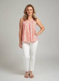 Top imprimé fantaisie sans manche orange GEVANA femme