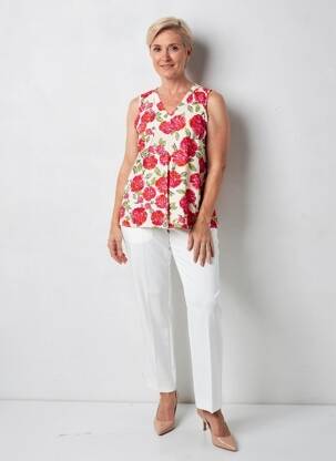 Top imprimé fantaisie sans manche rouge GEVANA femme