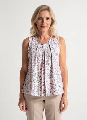 Top imprimé fantaisie sans manche beige GEVANA femme
