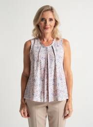 Top imprimé fantaisie sans manche beige GEVANA femme