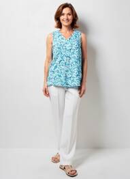 Top imprimé fantaisie sans manche bleu GEVANA femme