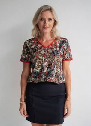 T-shirt col v manches courtes rouge GEVANA femme