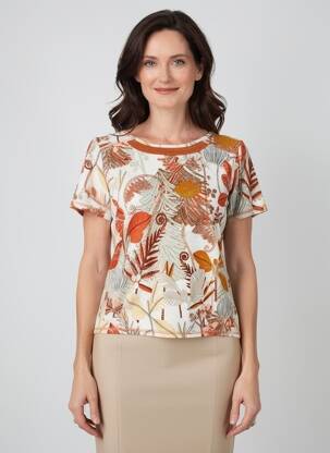 T-shirt imprimé fantaisie manches courtes orange GEVANA femme