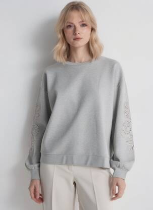 Sweat-shirt manches longues manches longues gris B.YOUNG femme