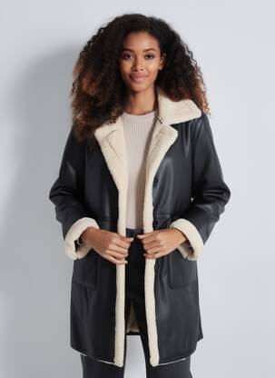 Manteau long coupe droite sans capuche noir B.YOUNG femme