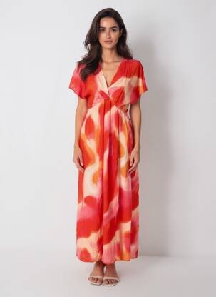 Robe longue imprimé fantaisie manches courtes rouge VERO MODA femme
