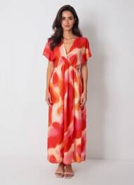 Robe longue imprimé fantaisie manches courtes rouge VERO MODA femme