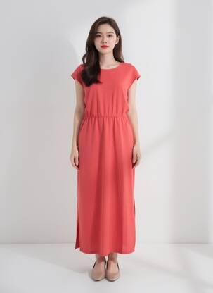 Robe longue manches courtes manches courtes rouge VERO MODA femme