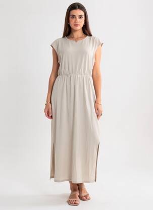 Robe longue manches courtes manches courtes beige VERO MODA femme